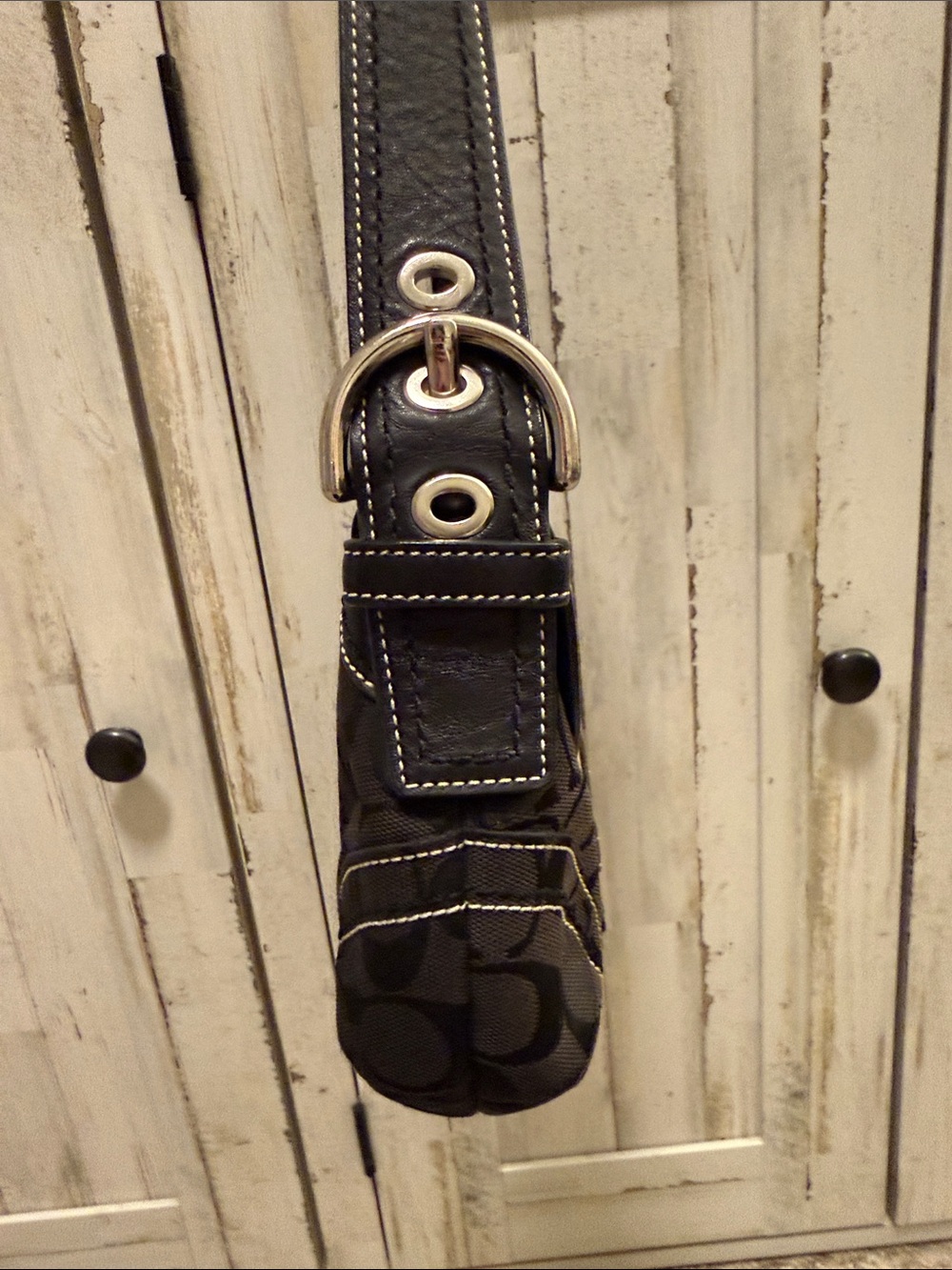 Vintage Coach Black Signature Monogram Mini SoHo Flap Shoulder Bag - Picture 11 of 11